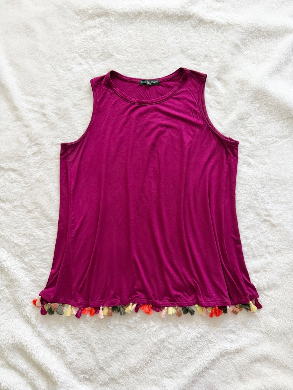 Kim & Cami Tassel Hem Sleeveless Top Berry Pink Size Large